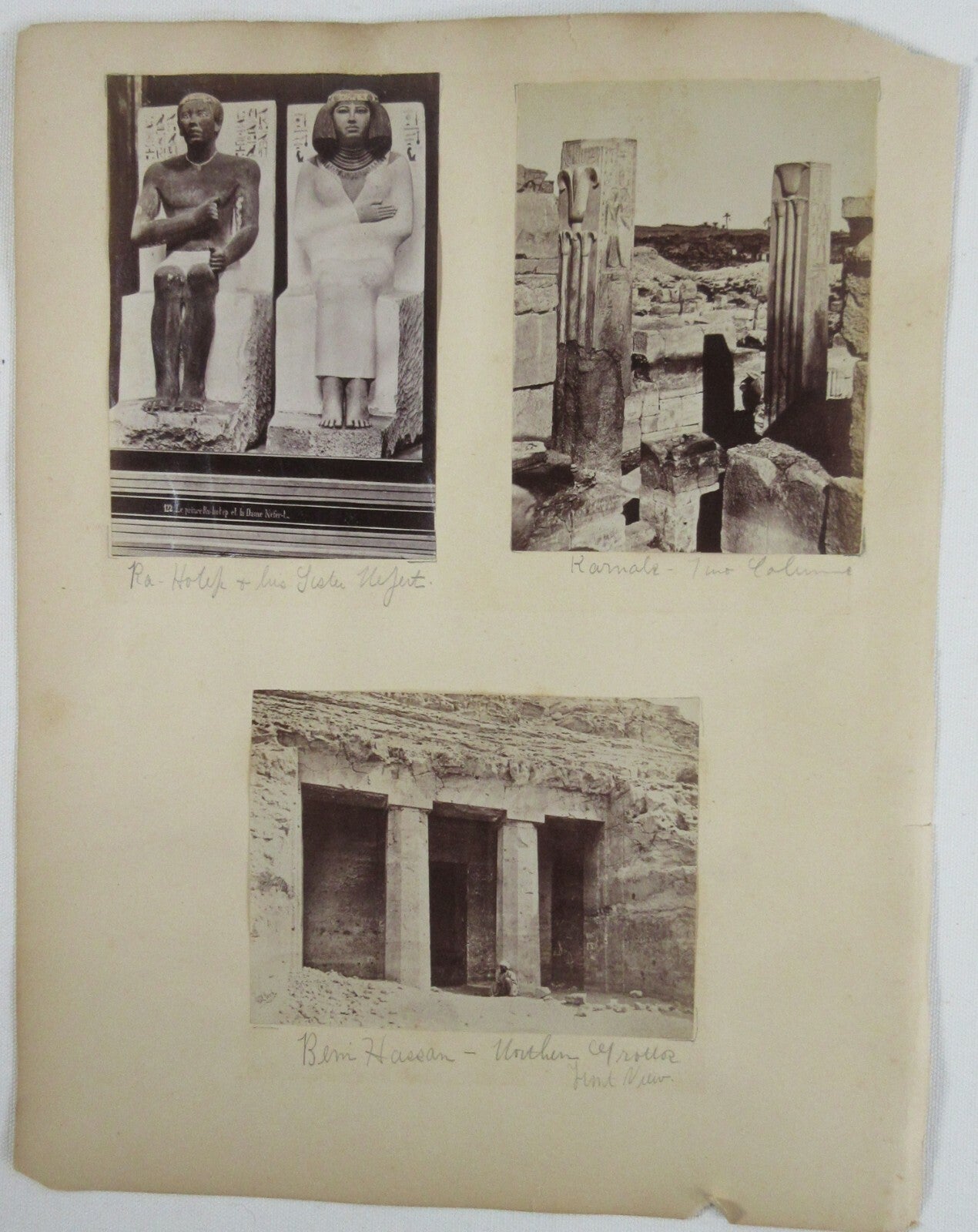 EGYPTIAN/ROMAN RUINS. 5 ALBUMEN PHOTOS ON 2 SIDES OF PAGE.