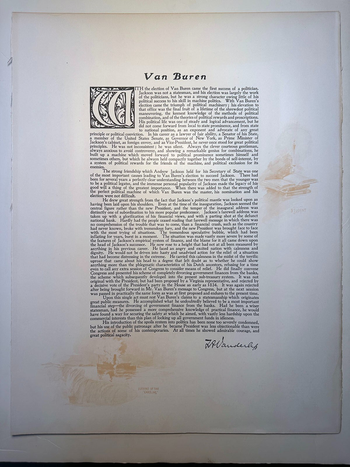 VINTAGE PHOTOGRAVURE OF PRESIDENT MARTIN VAN BUREN OFFICIAL WHITE HOUSE GALLERY