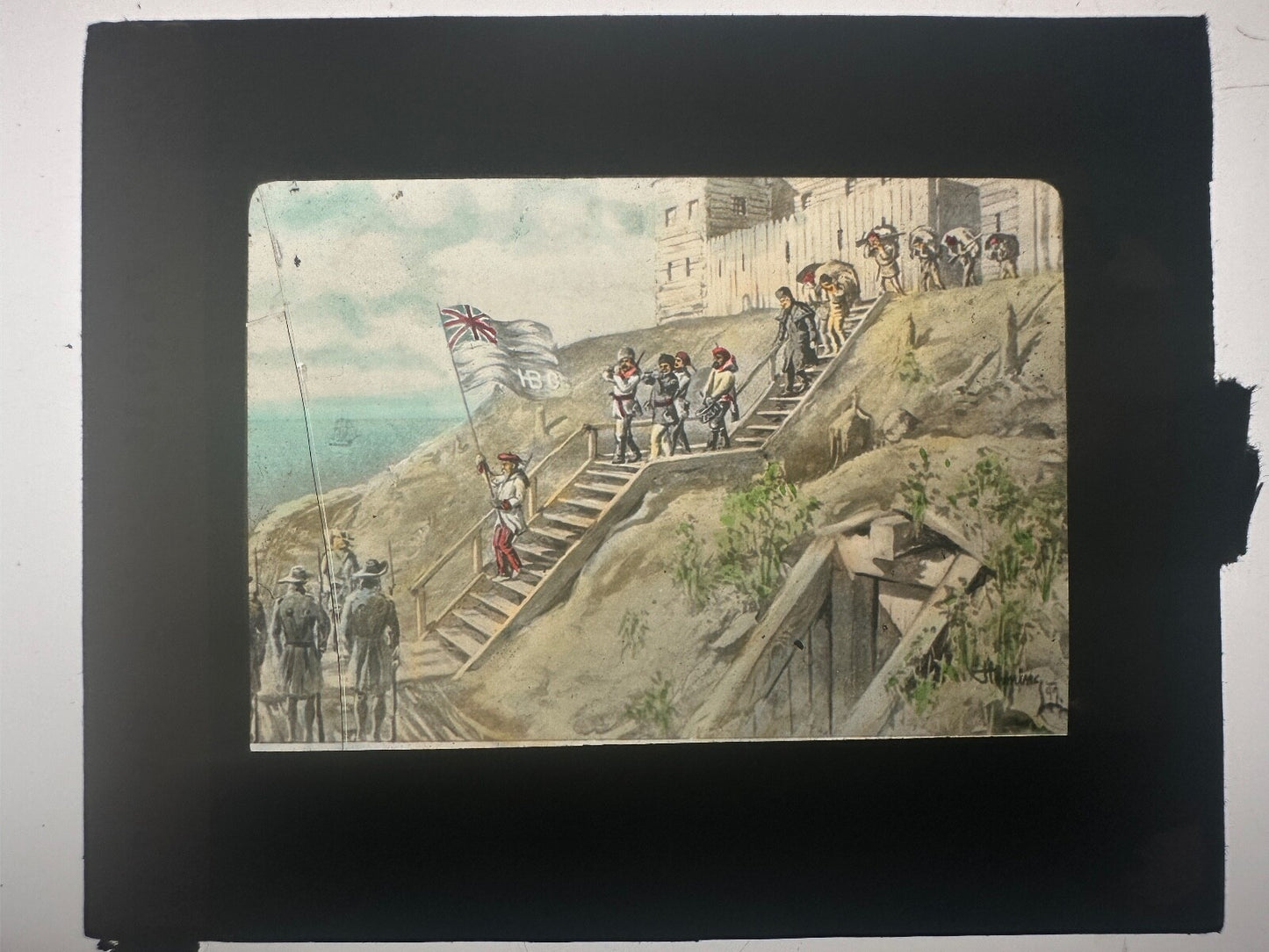 Vintage Lantern Slide Hand Tinted: "Evacuation of Fort Nelson" Canadian History