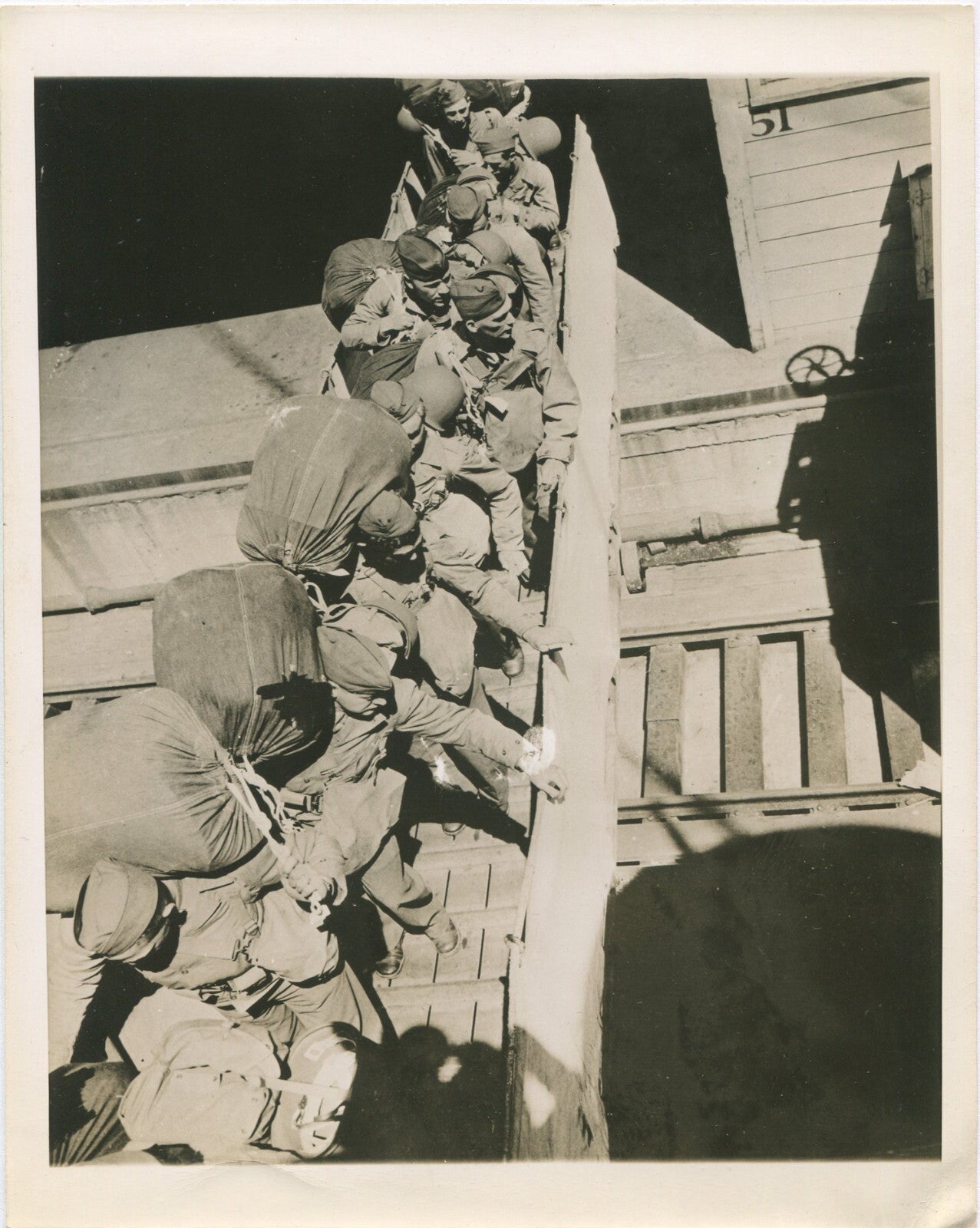 U.S. TROOPS BOARDING TRAIN. WWII. (8X10 REPRINT)