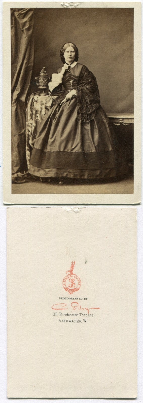 WOMAN, SERIOUS EXPRESSION, HAND AT CHIN. CDV. BAYSWATER, ENGLAND.