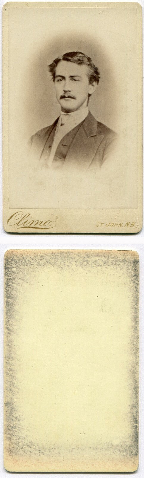 PROPER AND HANDSOME YOUNG MAN W/MUSTACHE. CDV. ST. JOHN, NEW BRUNSWICK, CANADA.