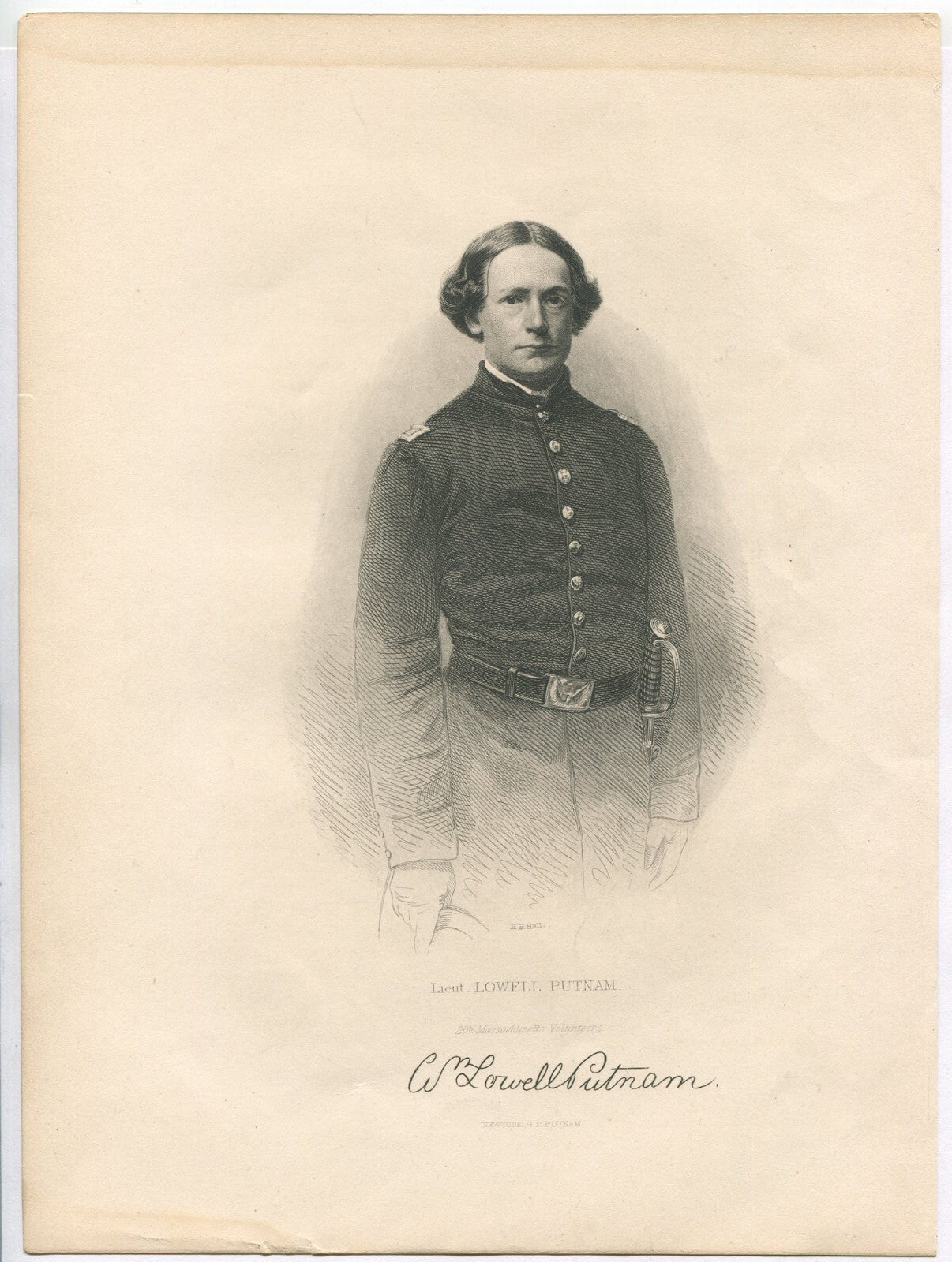Lt. W. Putnam 20th. Mass. W.I.A. Battle of Ball's Bluff Va, Lithograph Image