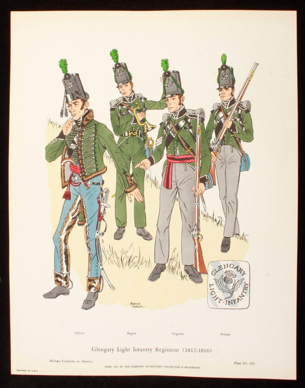 Glengary Light Infantry Regiment 1812-1816 Illustration 11x14