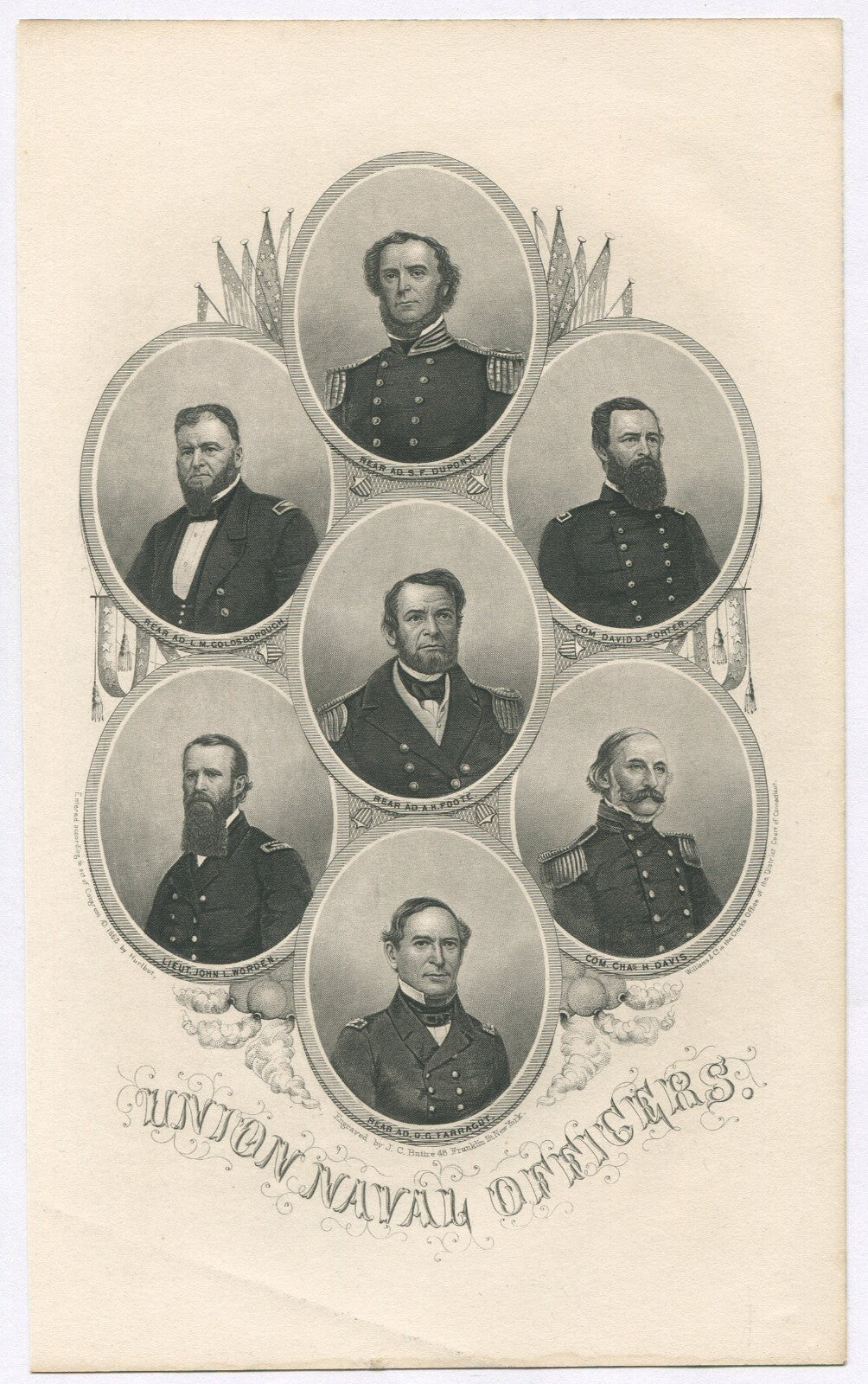 UNION NAVAL OFFICERS. LITHOGRAPH 9.X5.5 INCHES.