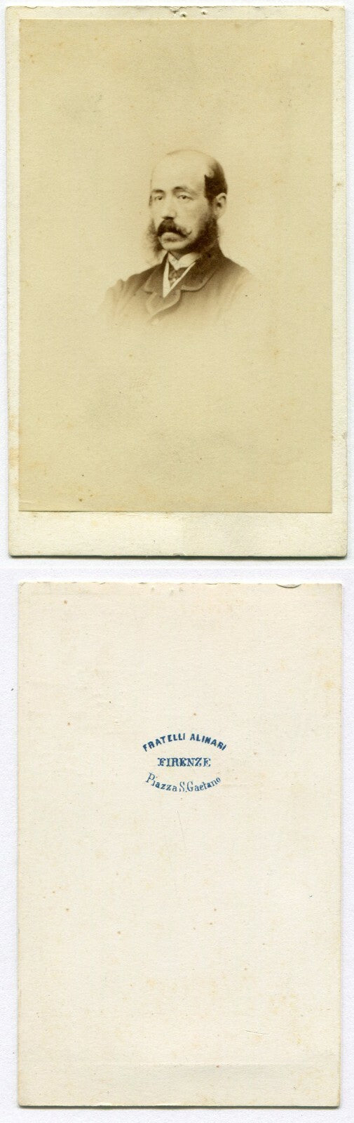 BALDING MAN W/MUTTON CHOP SIDEBURNS, MUSTACHE AND BORED EXPRESSION. CDV. ITALY.