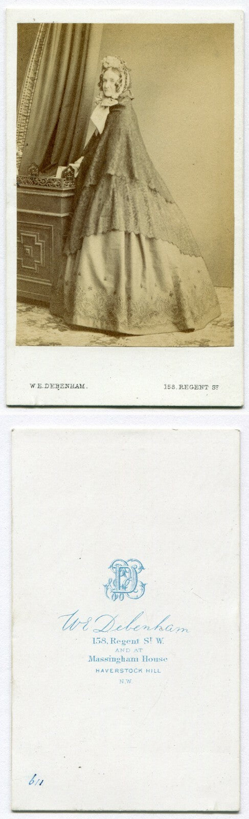 OLD WOMAN IN ORNATE HAT/BONNET, LONG CAPE. CDV. HAVERSTOCK , LONDON, ENGLAND