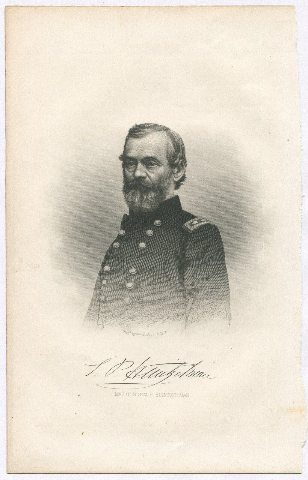 MAJ.GEN.SAMUEL HEINTZELMAN, USA. LITHOGRAPH 9.5X6.25 INCHES.