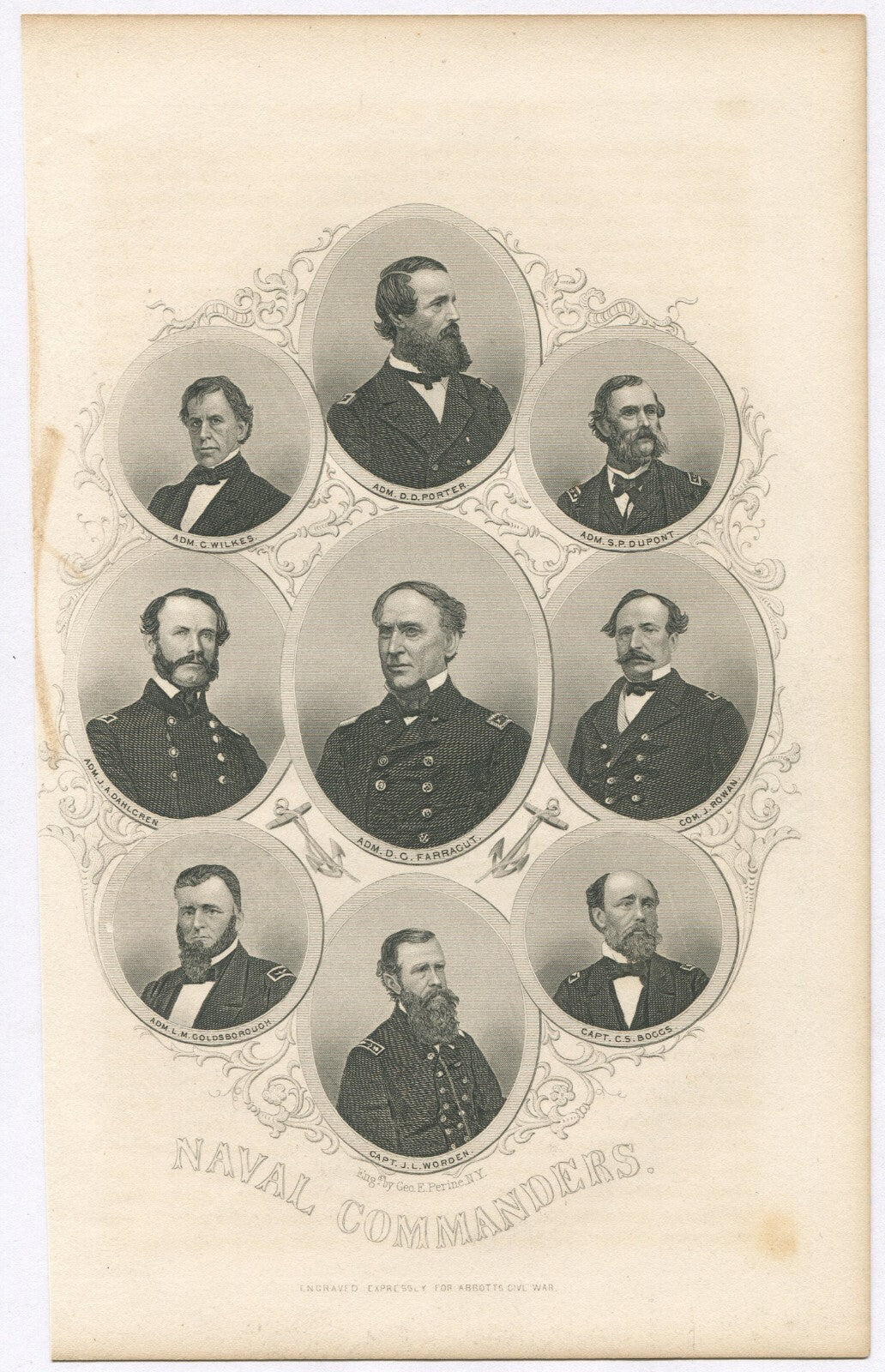 UNION NAVAL COMMANDERS. LITHOGRAPH 9.5X6 INCHES.