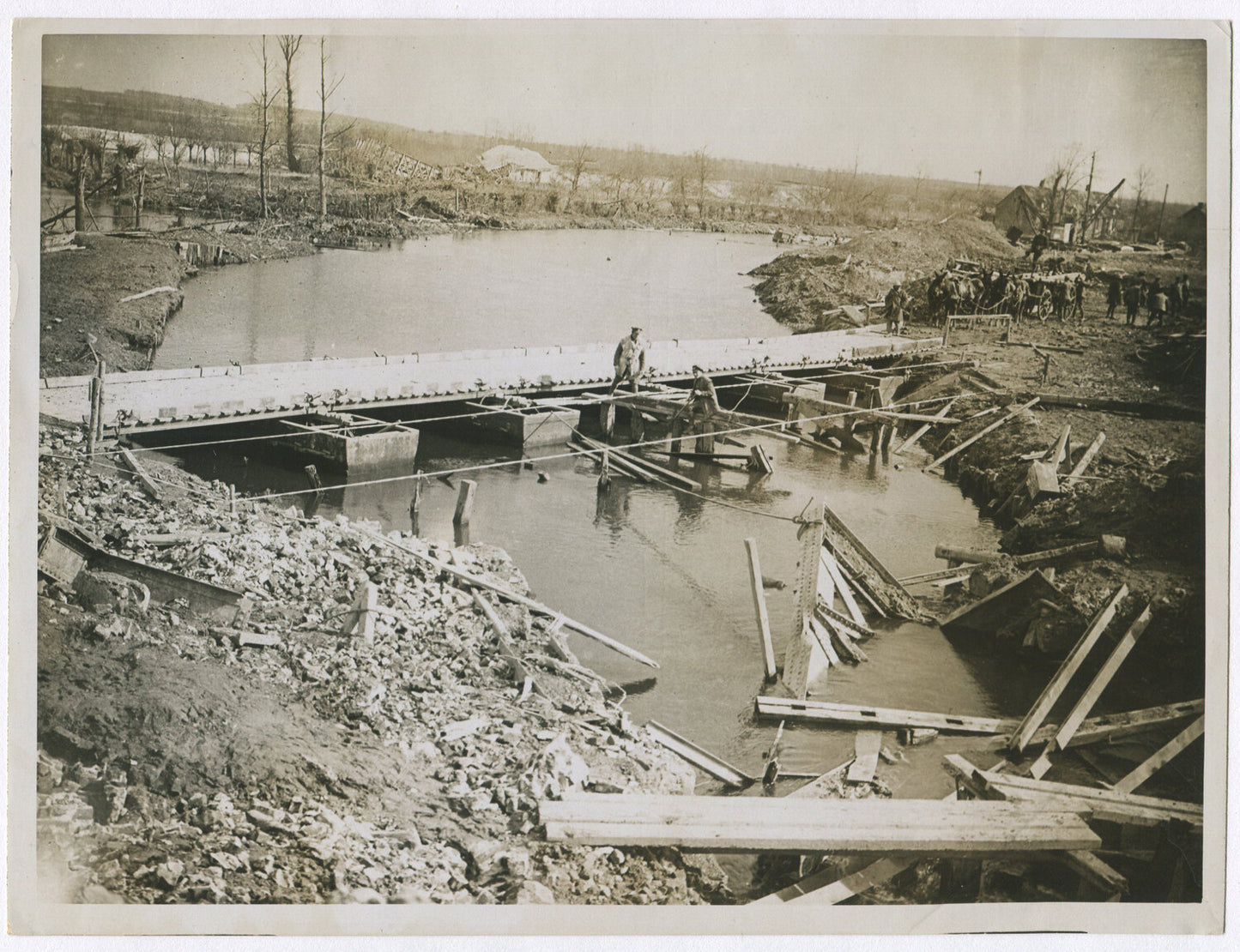 WWI British Engineers Building New Bridge 8x10 Photo Reprint Black & White