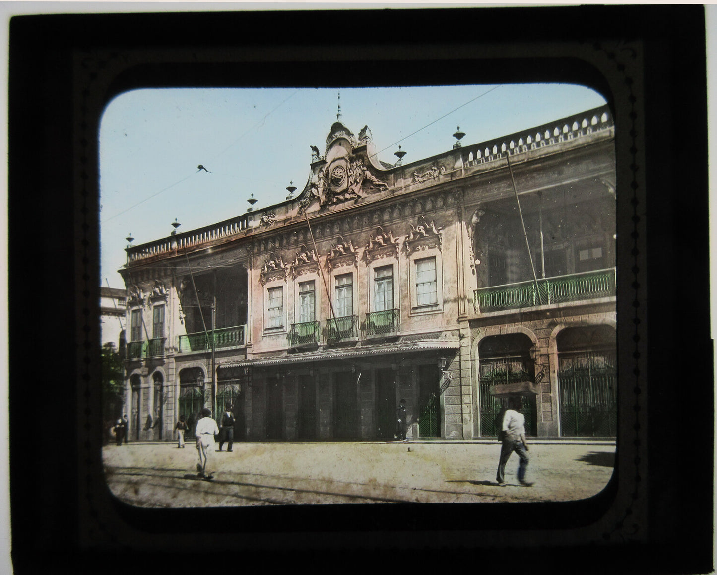 ARCHITECTURE. ORNATE BUILDING. TINTED LANTERN SLIDE.