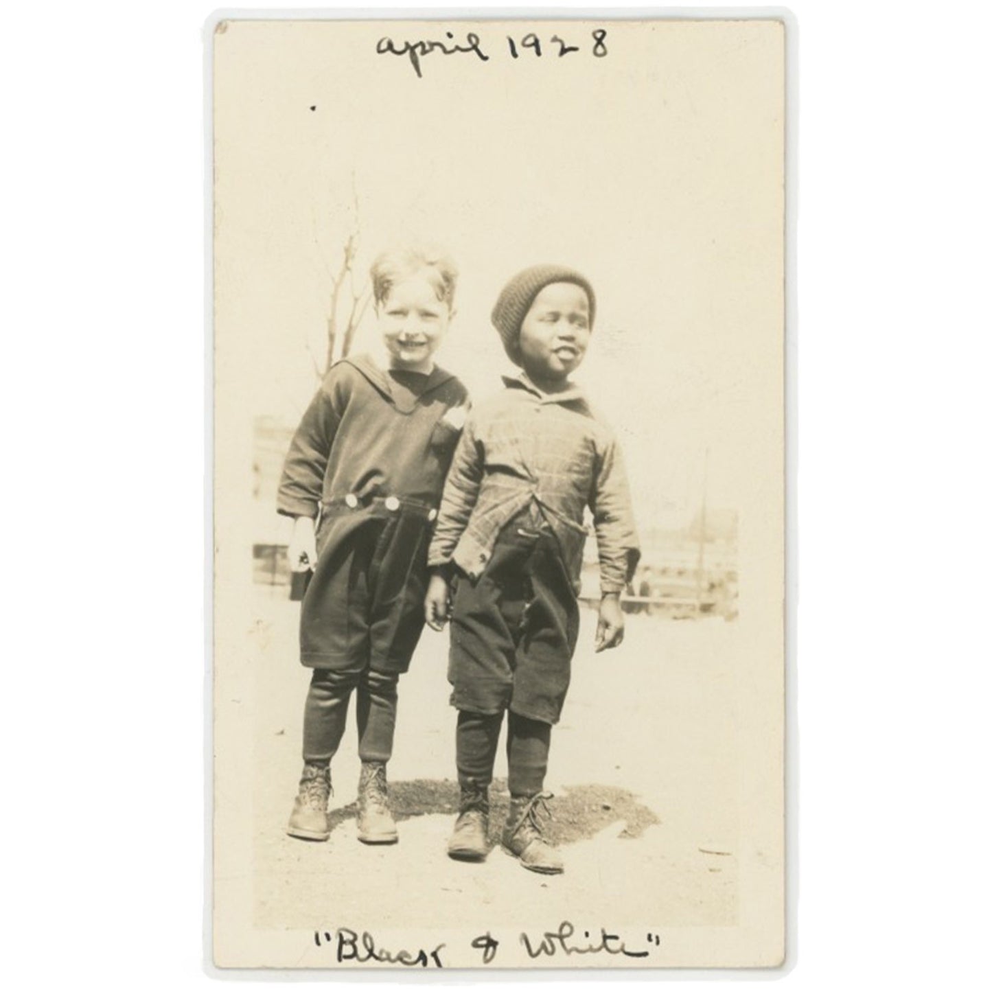 VINTAGE 1928 PHOTO - AFRICAN AMERICAN & WHITE BOY SMILING TOGETHER