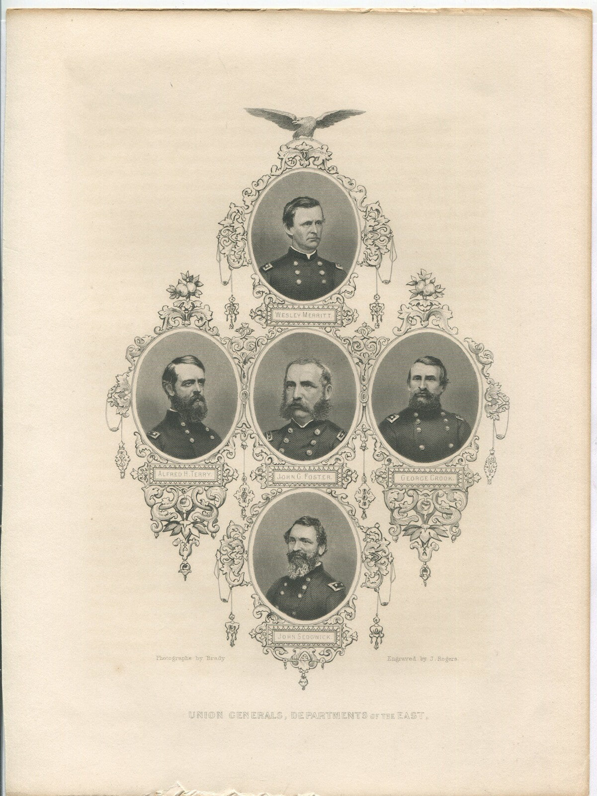 UNION GENERALS, DEPARTMENTS OF THE EAST. LITHOGRAPH 11.X8.25 INCHES.
