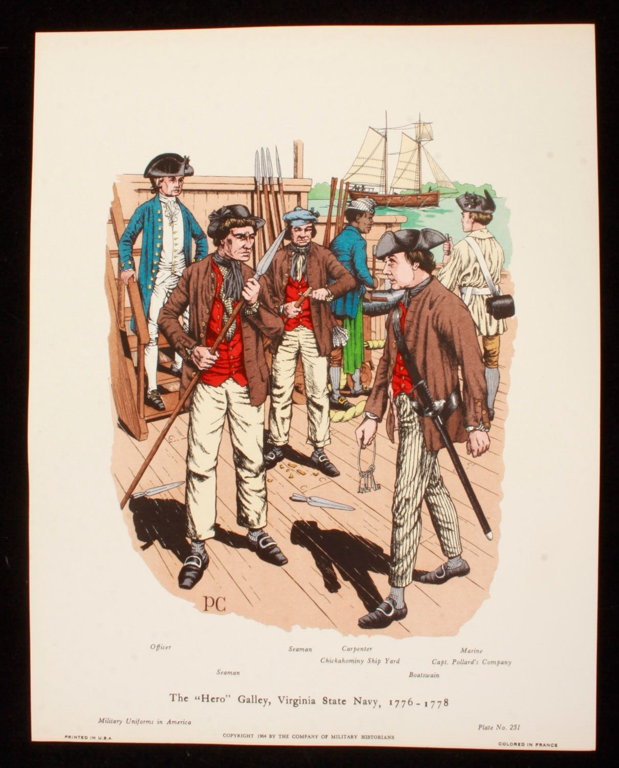 The Hero Galley Virginia State Navy 1776-1778 Illustration 11x14