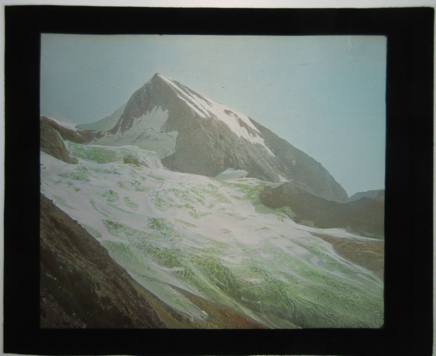 Vintage Winter Scene Mt. Sanford, Alaska - Tinted Lantern Slide on Glass 3.25x3.5 in Original Photo