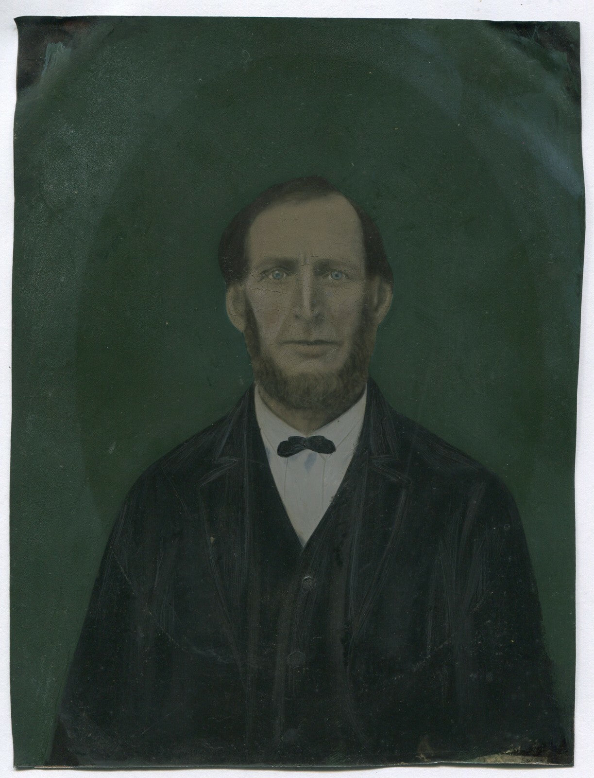 MAN W/LINCOLN CHIN BEARD. FOLK ART, PAINTED, TINTED TINTYPE. 6.5 X 8.5 IN.