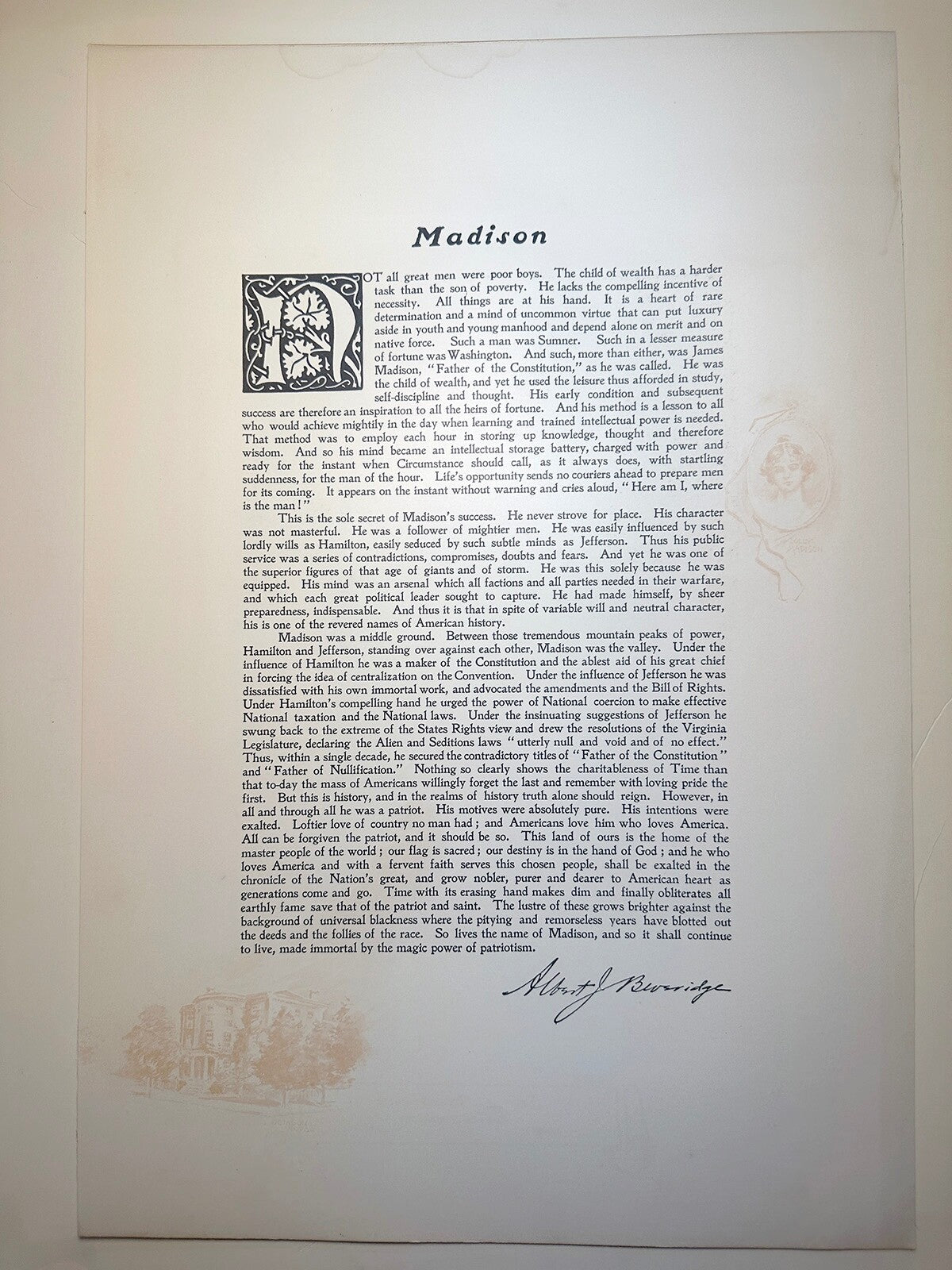 Vintage James Madison Photogravure Portrait - Official White House Gallery,