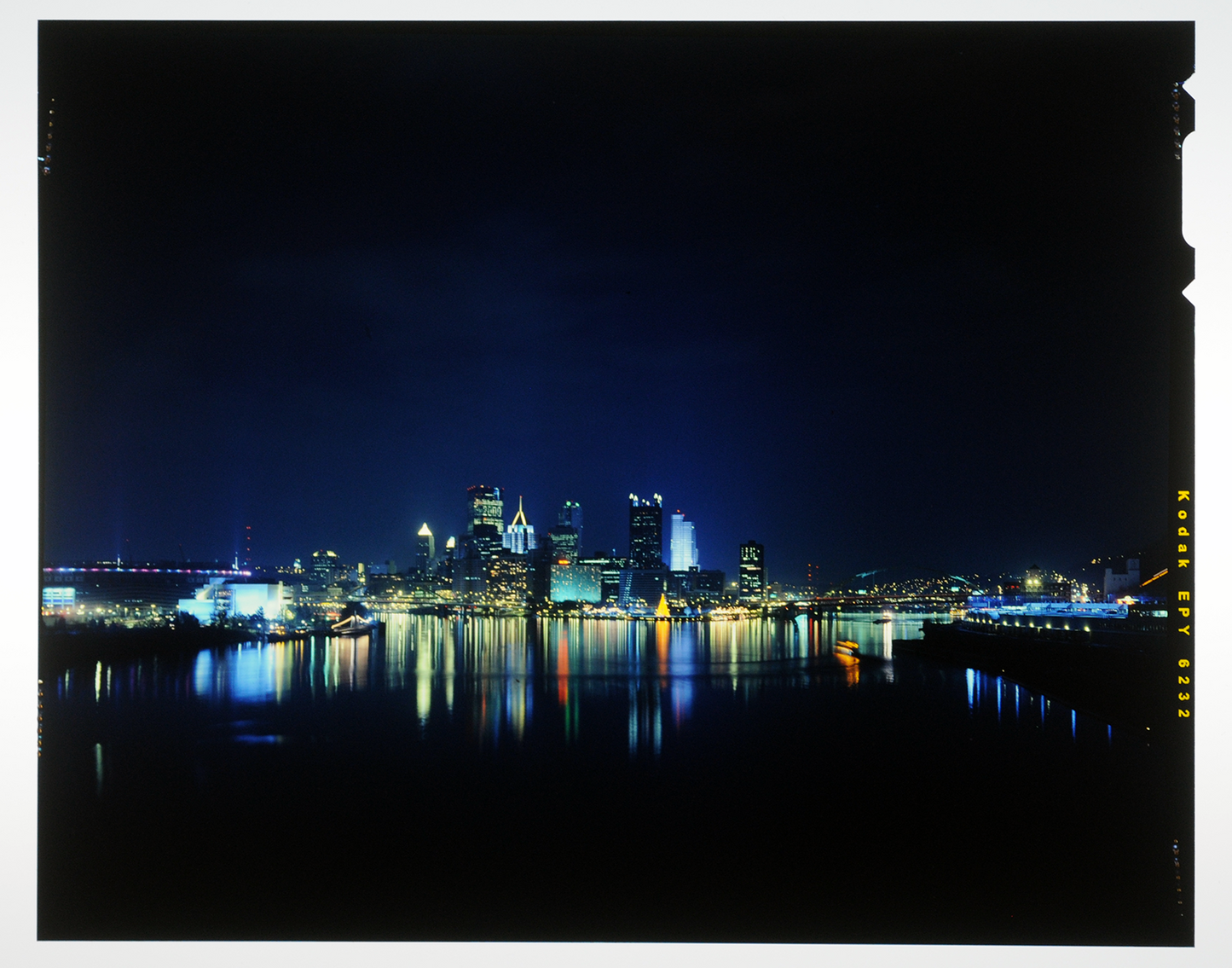 8x10 REPRINT of Pittsburgh Skyline at Night looking down the Ohio River