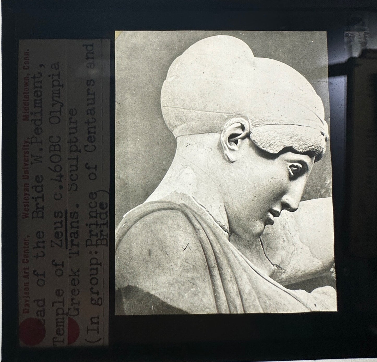 Vintage Lantern Slide "Head of The bride" Greek Sculpture 3.25 x 4in