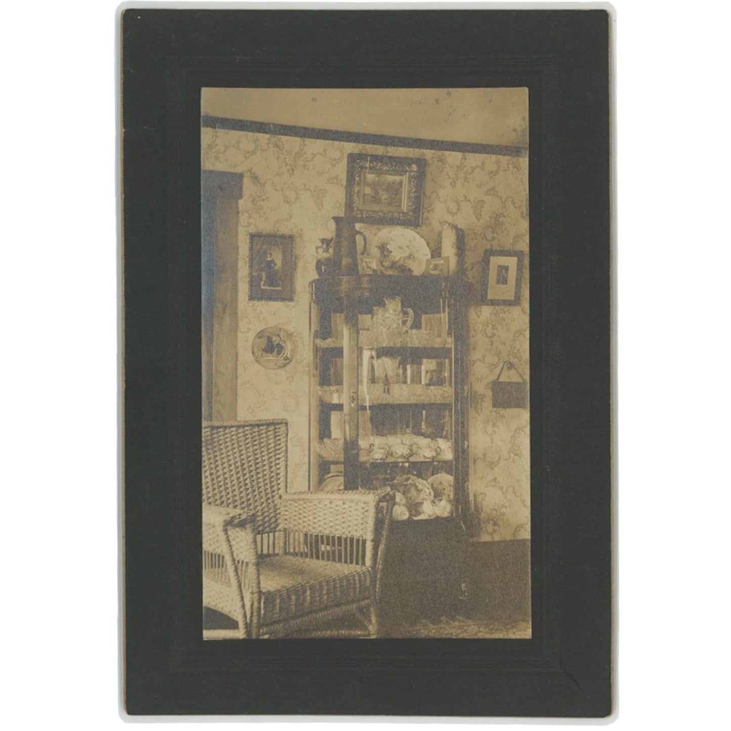 VINTAGE PHOTOS - VICTORIAN HOUSE INTERIOR - SET OF (4). FIREPLACE, PLANTS, CHINA