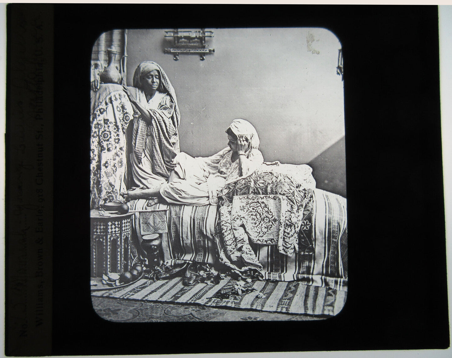 Vintage Algerian Women in Domestic Setting Lantern Slide - Original Old Photo, 3.25x3.5 in, good condition