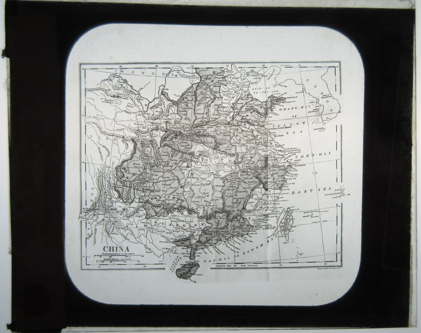Vintage China Map Lantern Slide - Photo on Glass, 3.25x3.5in, Original Ephemera, Collectible Wall Decor