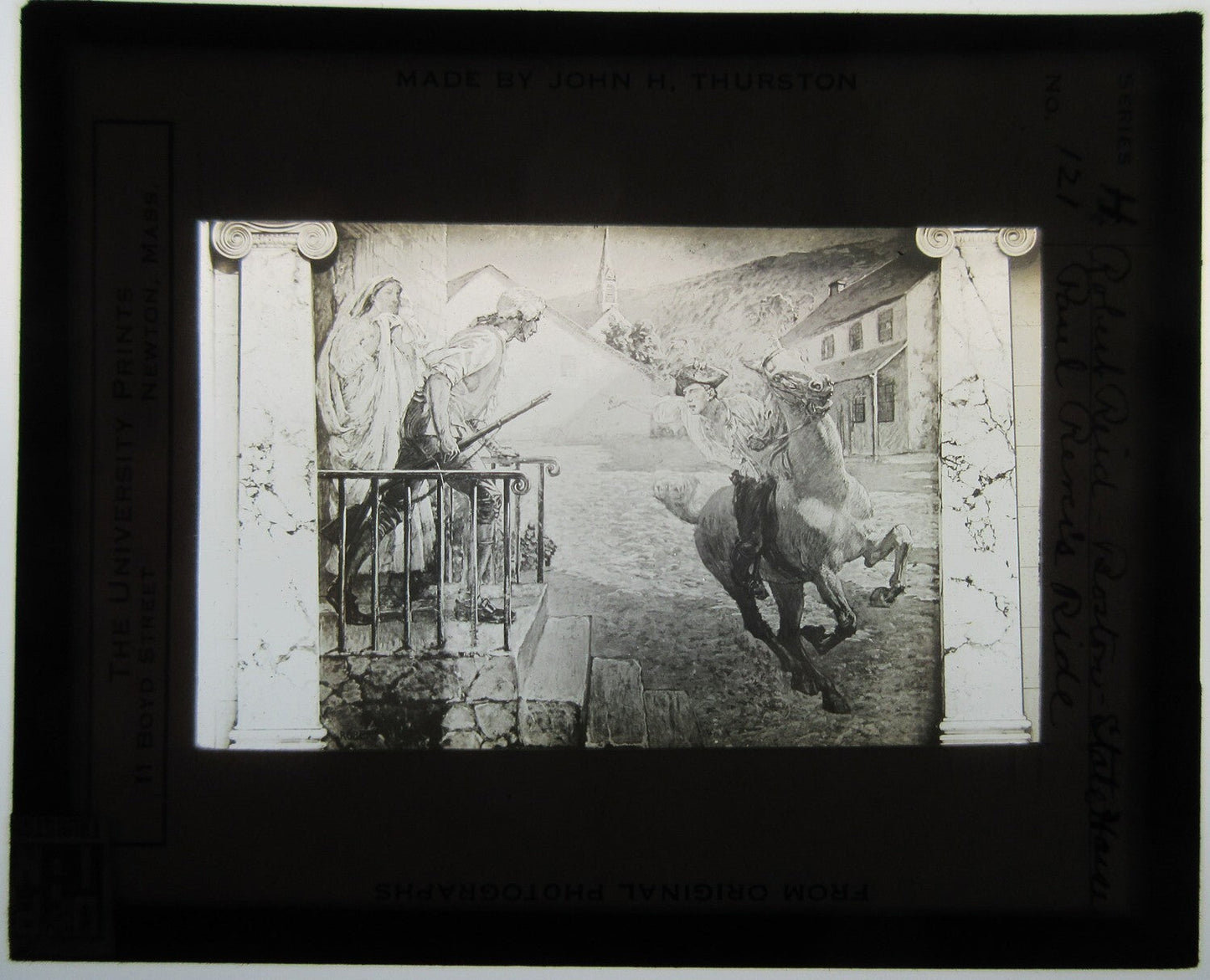 Vintage Paul Revere's Ride Lantern Slide by Robert Reid on glass, 3.25 x 3.5 in, wear, original photo
