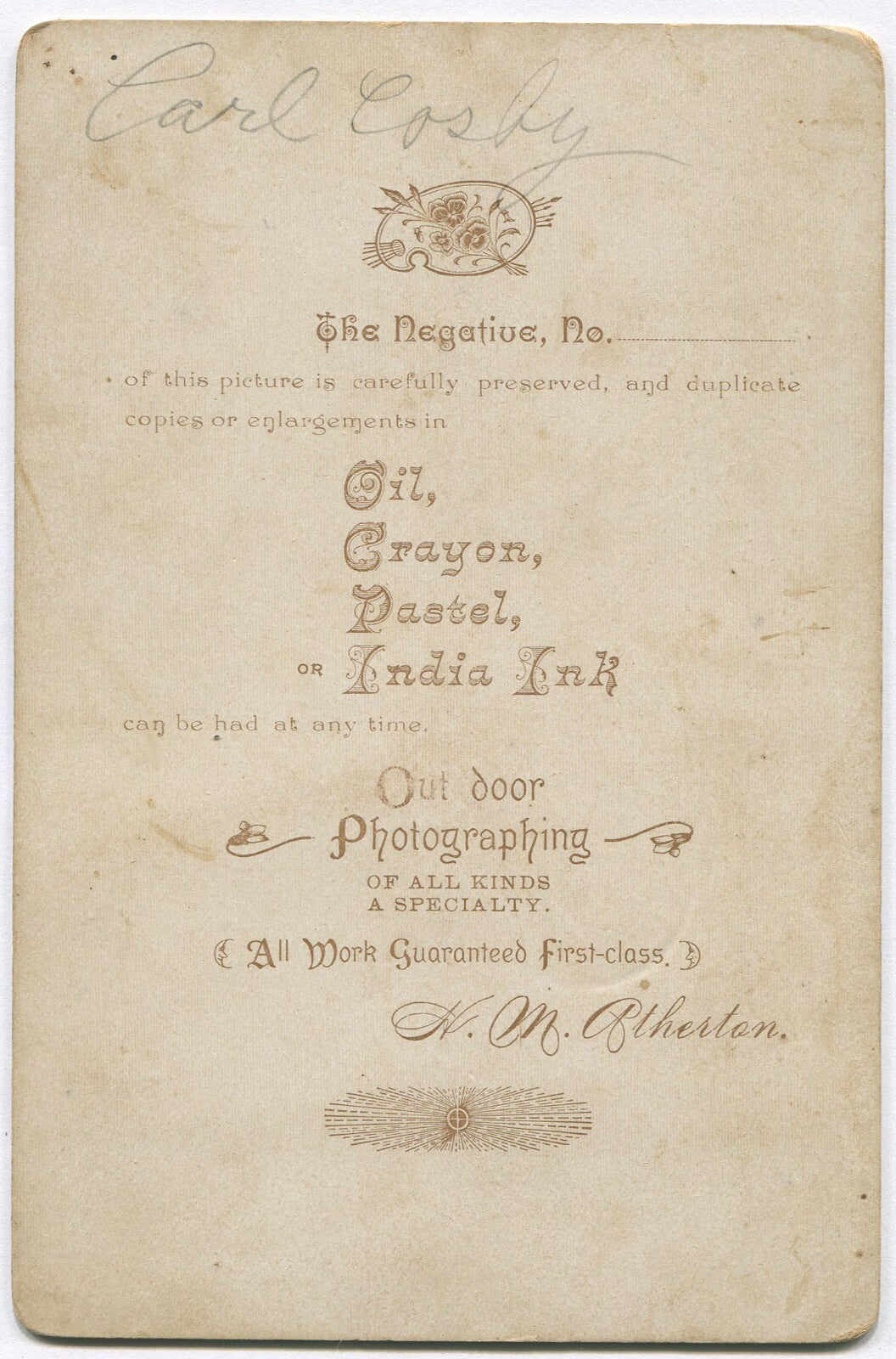 Cabinet Card Photo, Boy in Knickers Holding Hat, Rustic Setting, Salina KS