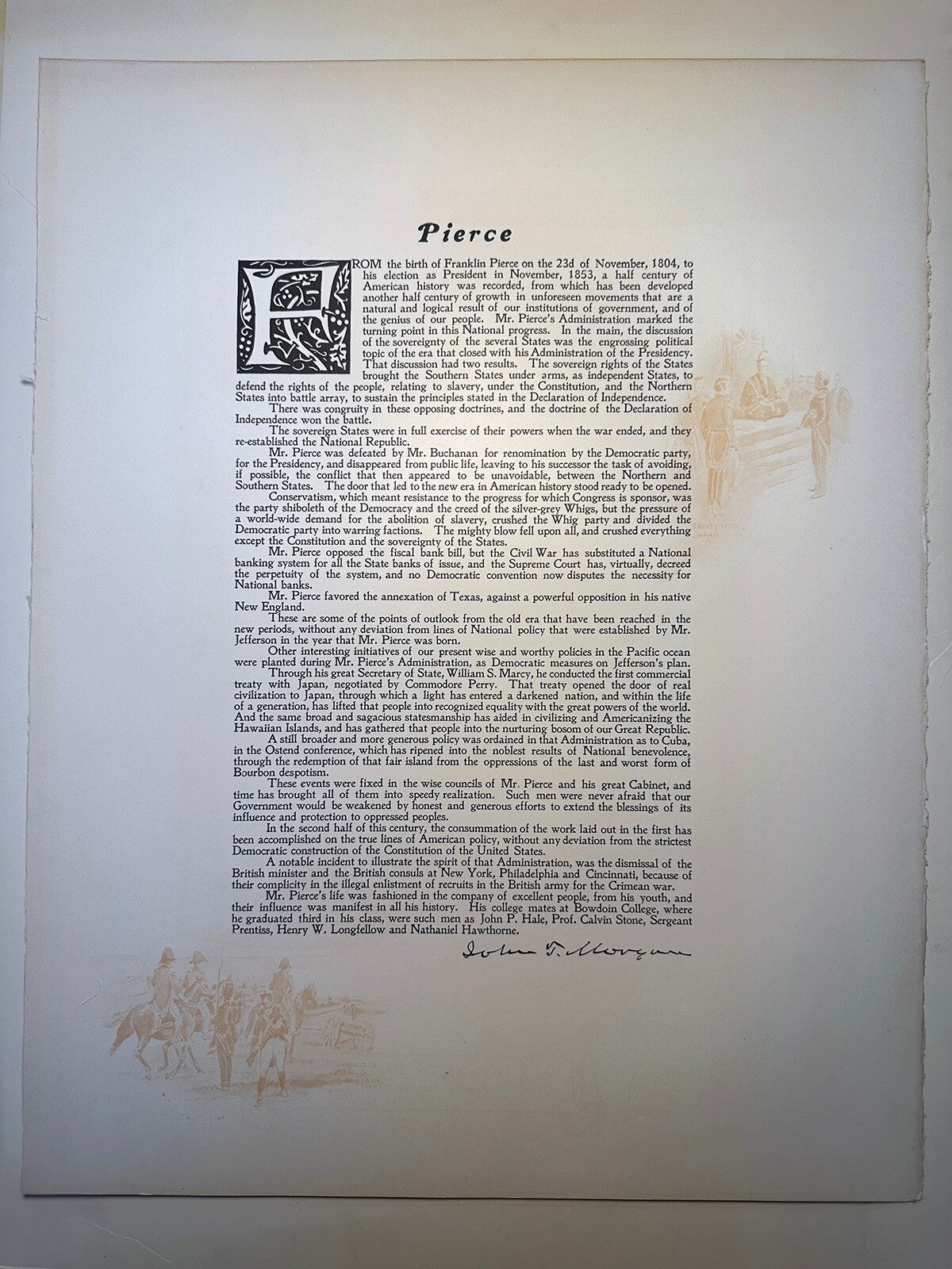 Vintage Franklin Pierce Photogravure Authentic - Official White House 3-Page Presentation, 10x12 Print on 16x20 Paper