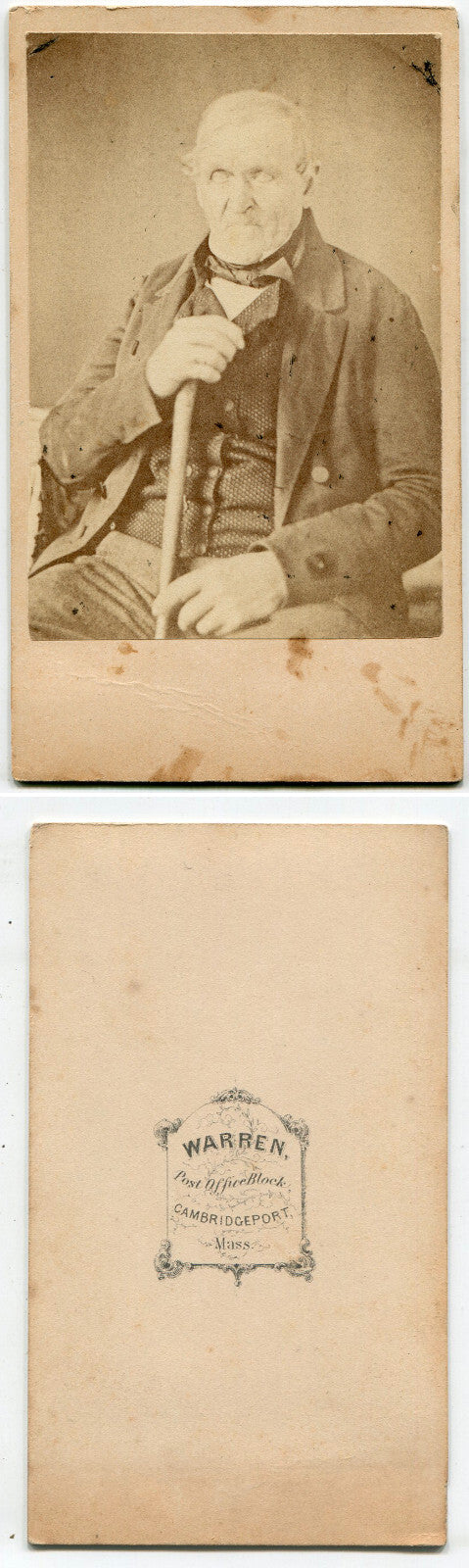 GHOSTLY LOOKING OLD MAN WITH BLANK EYES. CREEPY. CDV. CAMBRIDGEPORT, MASS.
