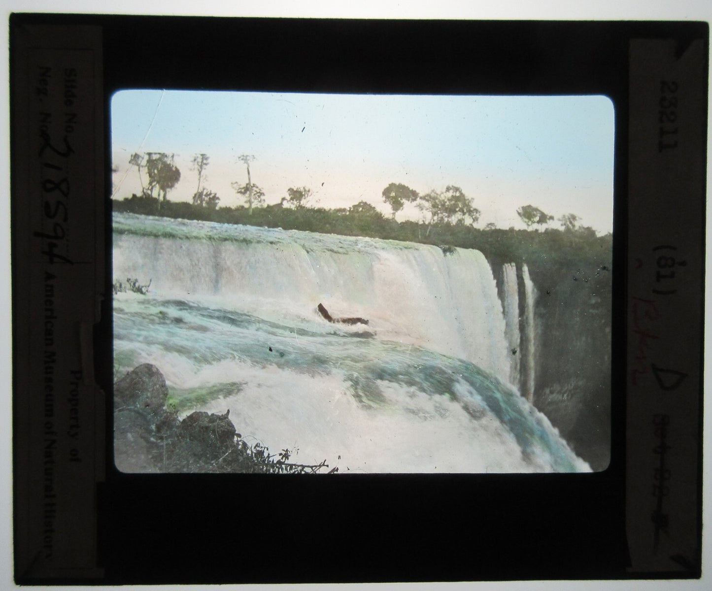UTIARITY FALLS, COLOMBIA, S.A. TINTED LANTERN SLIDE.