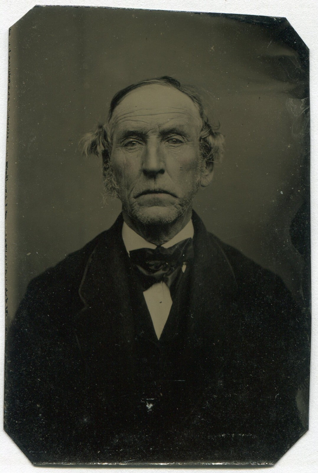 Dour Grim Older Man Tintype Photograph, Vintage Portrait 3.75 x 2.5 in