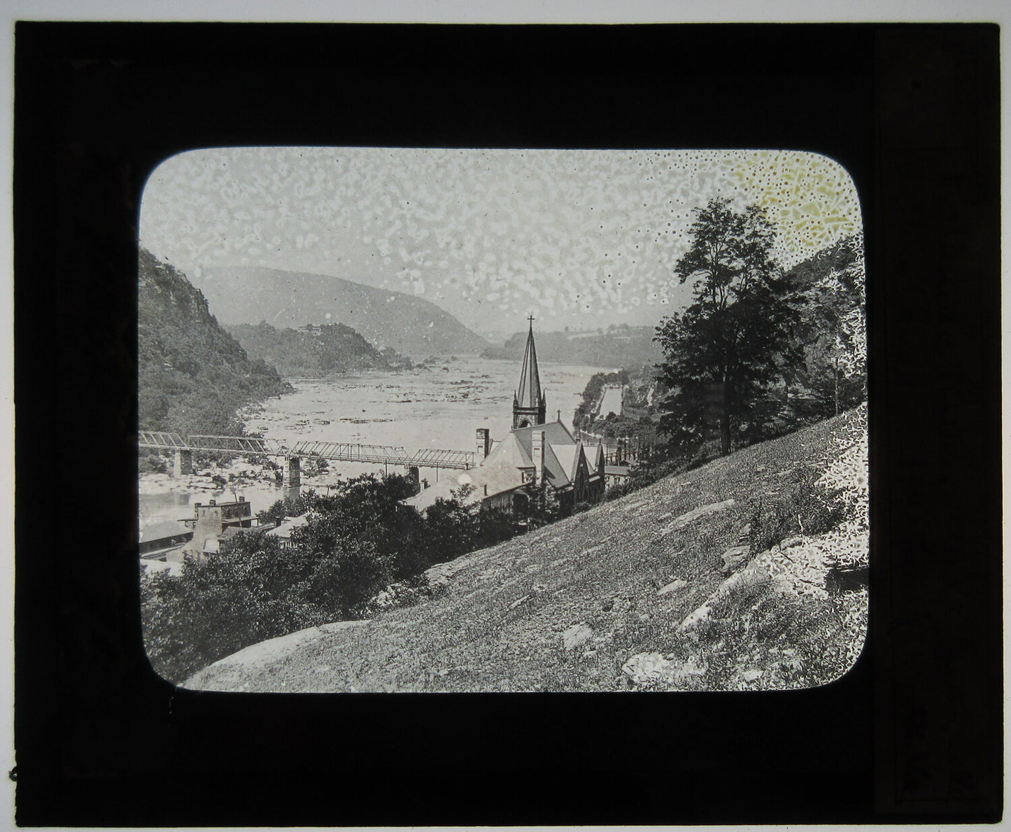 Vintage Potomac River Canal Photo on Glass Lantern Slide, 3.25x4 in, cracked cover, authentic original