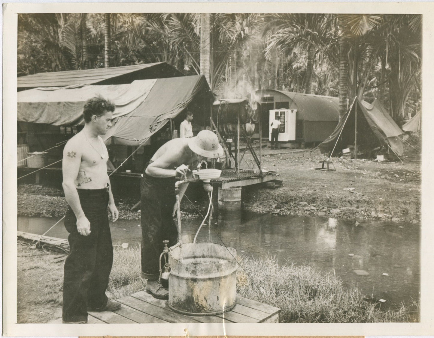 Vintage WWII PT Boat Base Photo Print 8x10 – South Pacific Island, Fresh Water Fountain Wall Art
