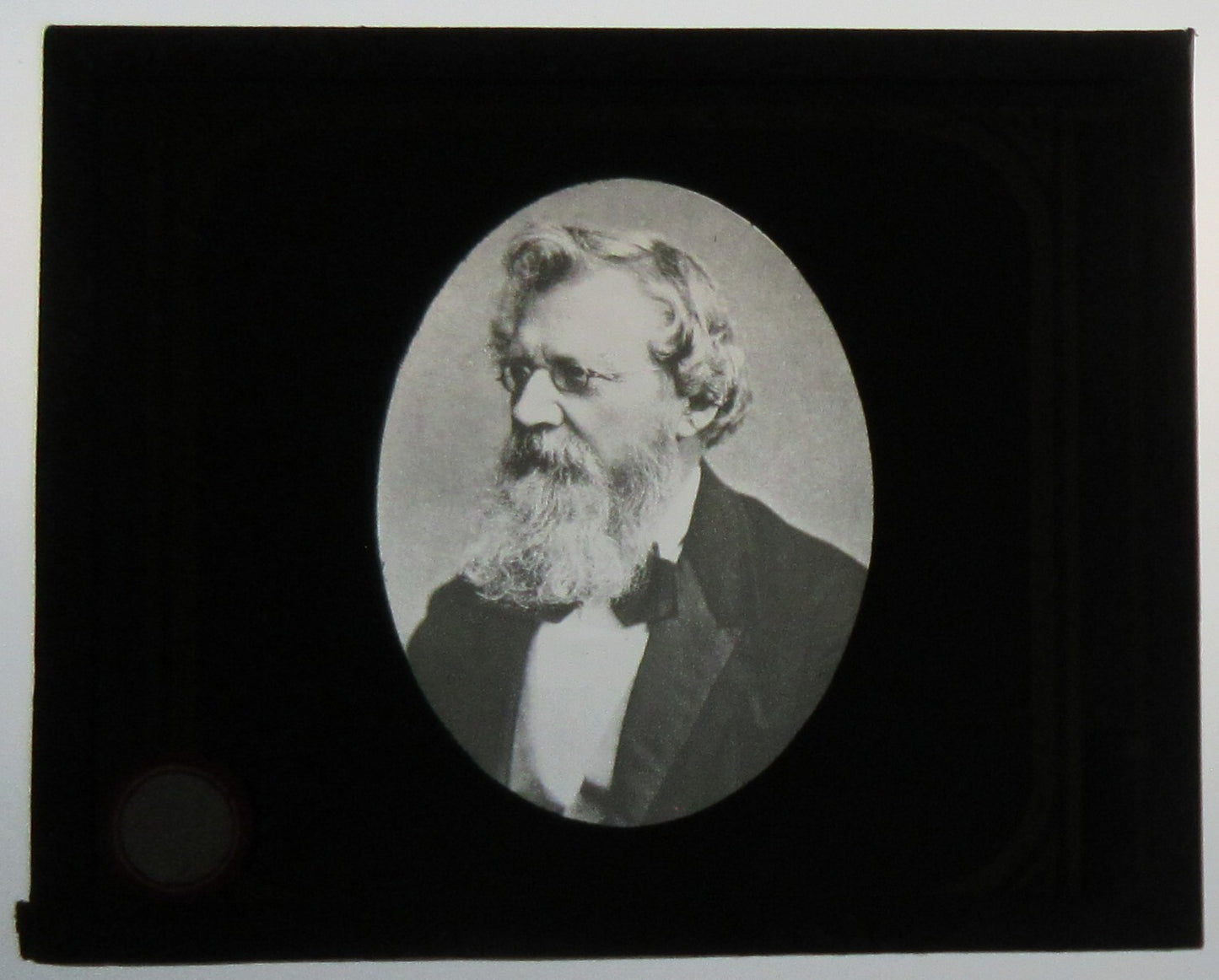 MAN WITH BEARD & GLASSES. PORTRAIT. PHOTO ON GLASS.
