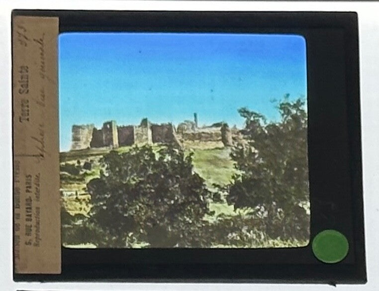 VINTAGE LANTERN SLIDE Walls of Old Jerusalem 3.25X4IN