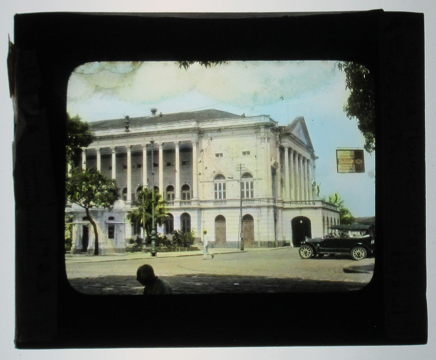 Vintage Tinted Photo on Glass - Opera House Para Brazil - Hand-Colored Lantern Slide 3.25x4 in
