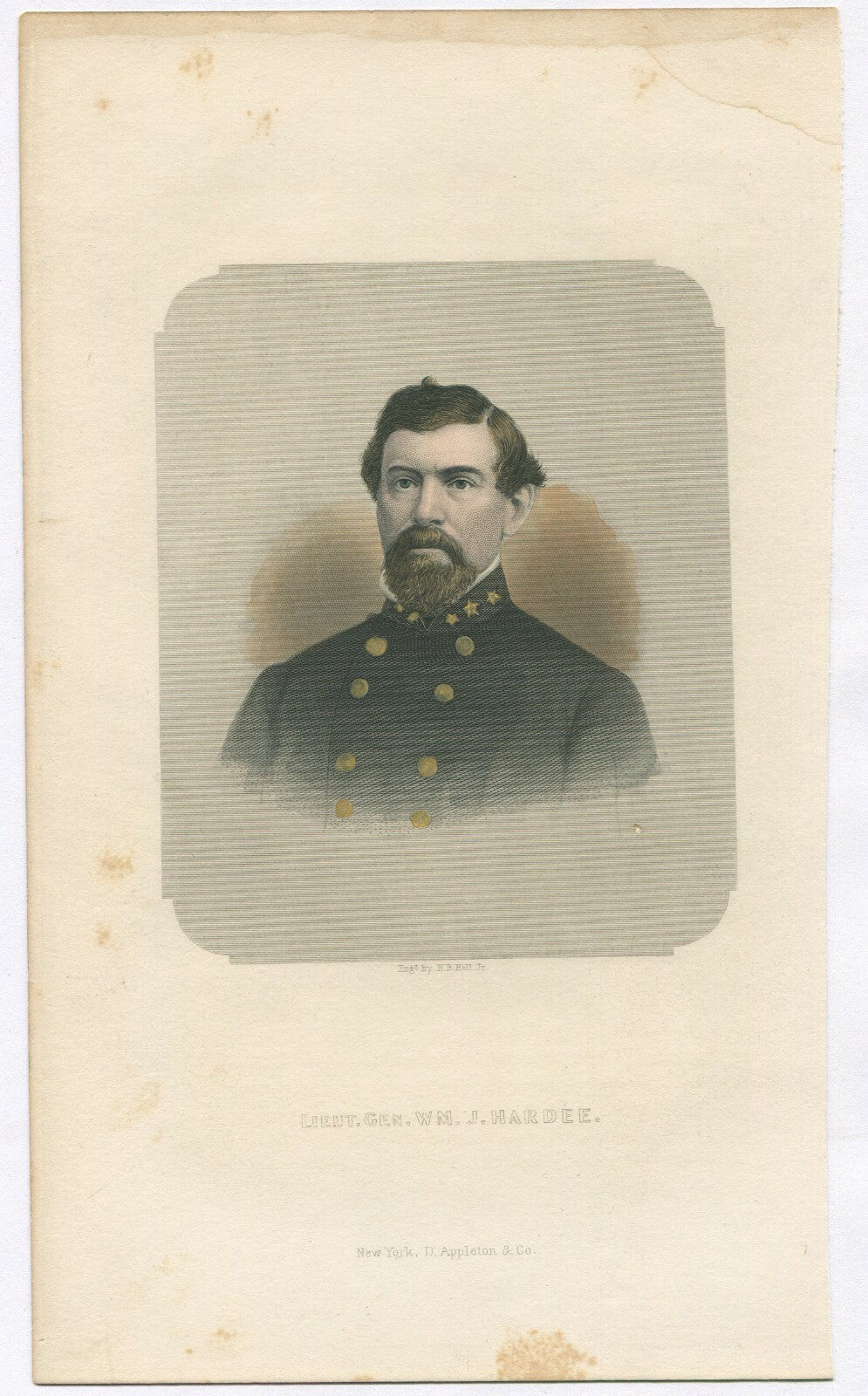 LIEUT.GEN.WM.J.HARDEE, CSA. TINTED LITHOGRAPH 9X5.25 INCHES.