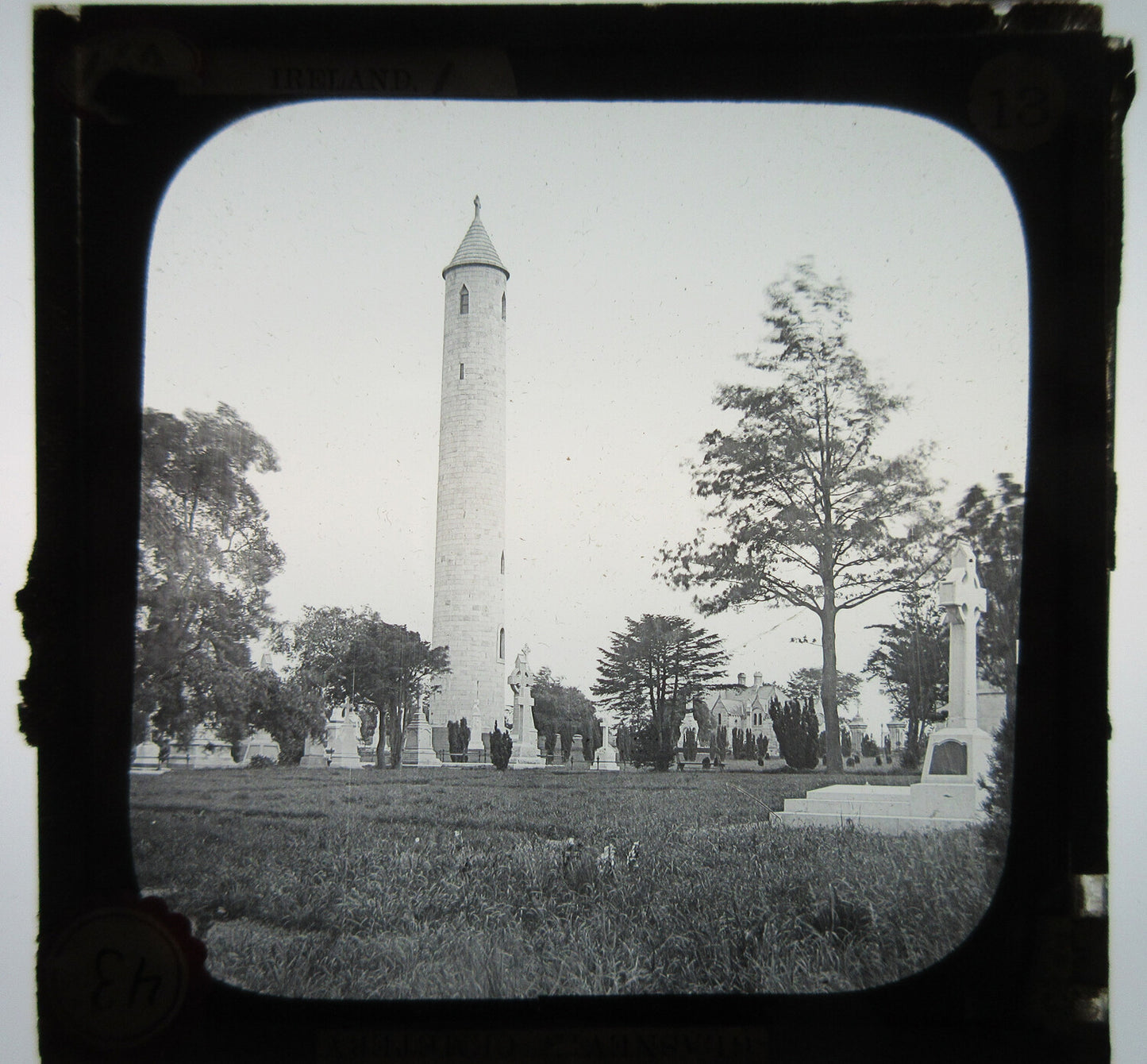 Vintage Glasnevin Cemetery Ireland Lantern Slide - Original 3.25x3.5 in Photo, Wear, Magic Lantern
