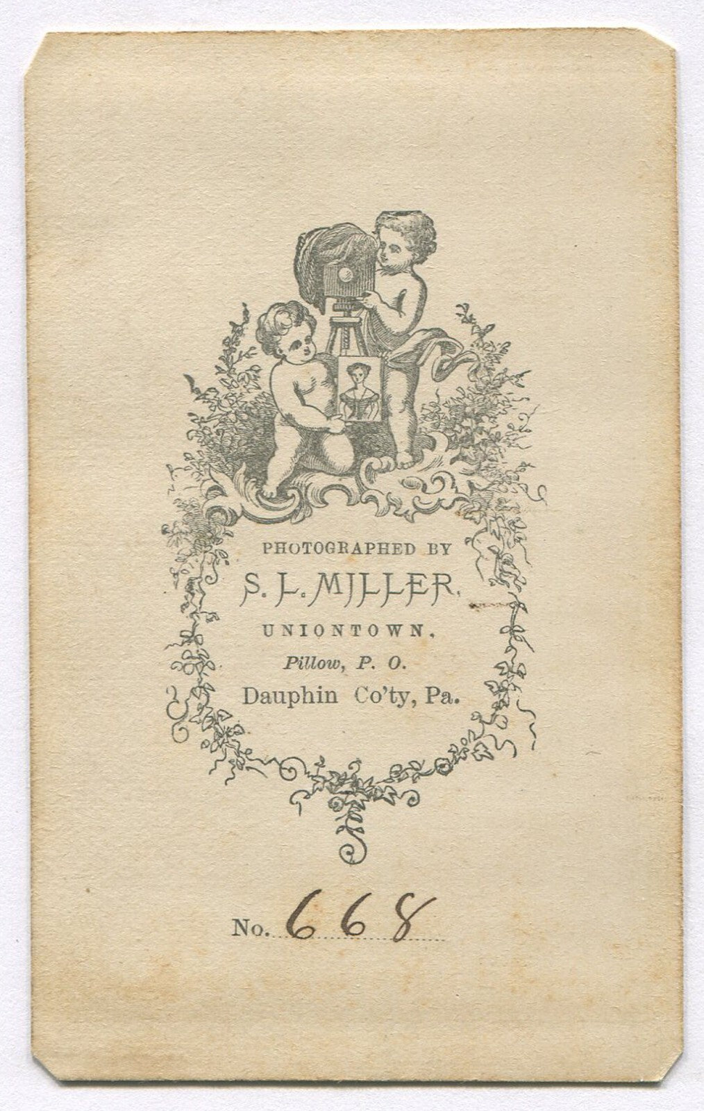 WOMAN, STANDING POSE W/STUDIO PROP. CDV. DAUPHIN COUNTY, PA.