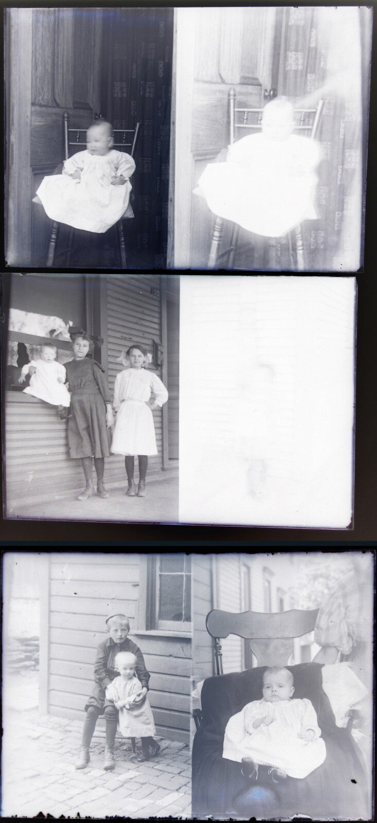 Vintage Young Children Glass Plate Negative, 3-Set Photo Negative