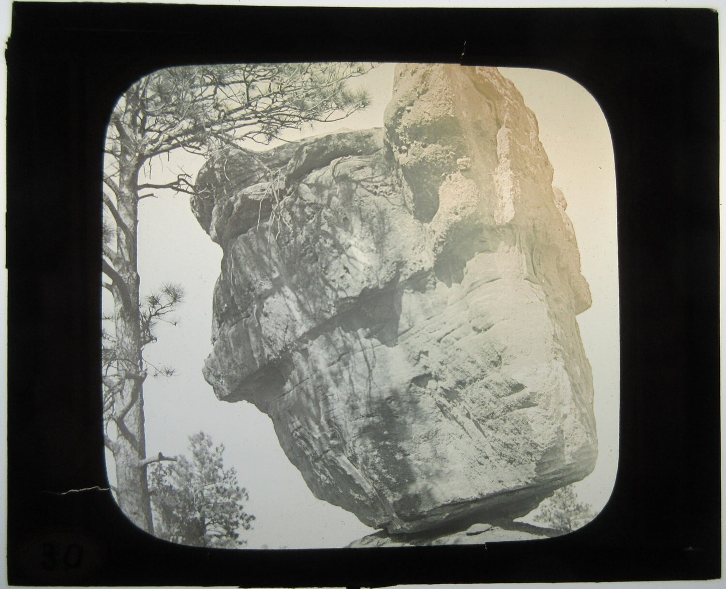 Vintage Lantern Slide - Large Boulder on Edge, Photo on Glass, 3.25x3.5 in, Original, Shows Wear