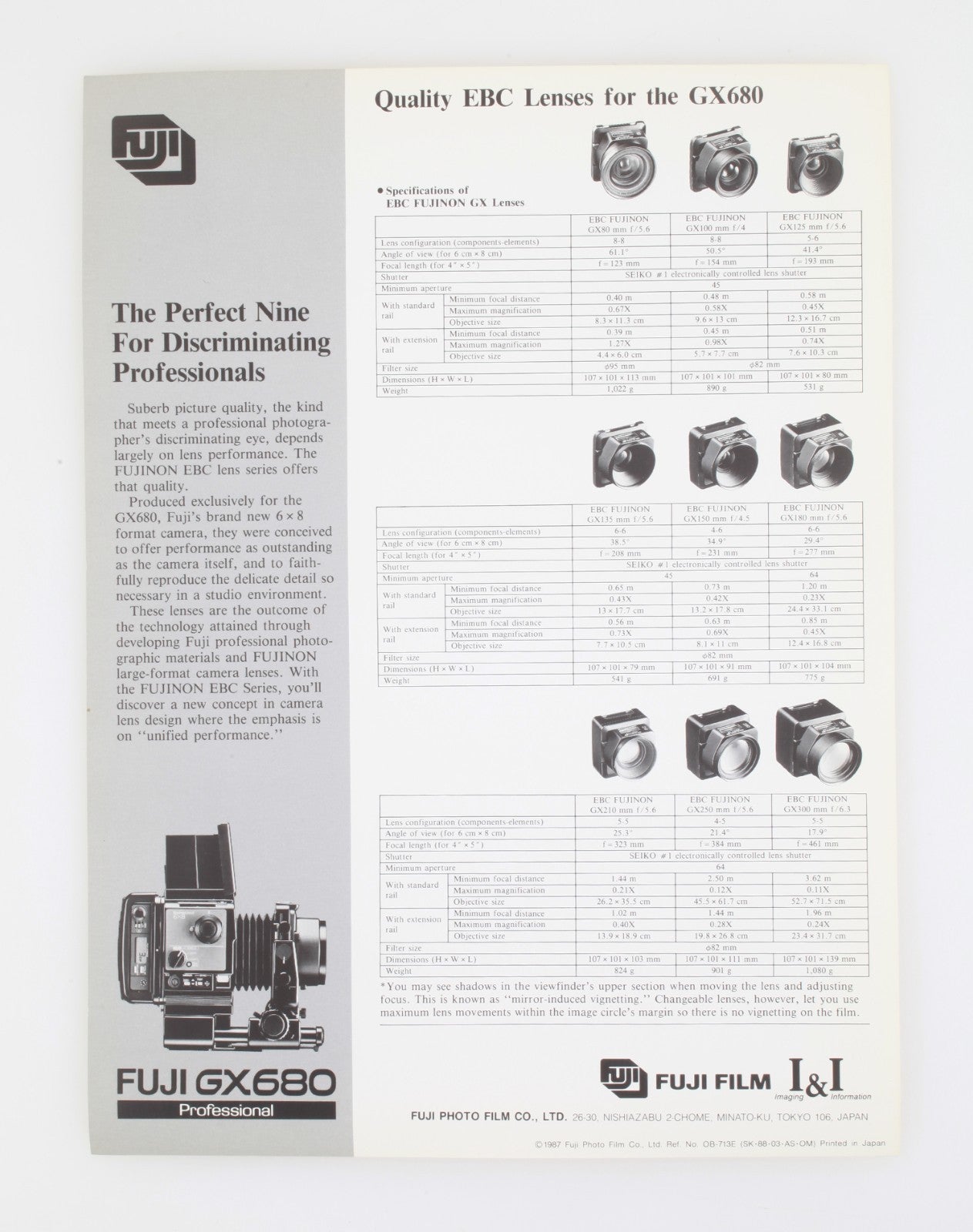 Original Fujifilm Brochure for GX680 Professional Lenses