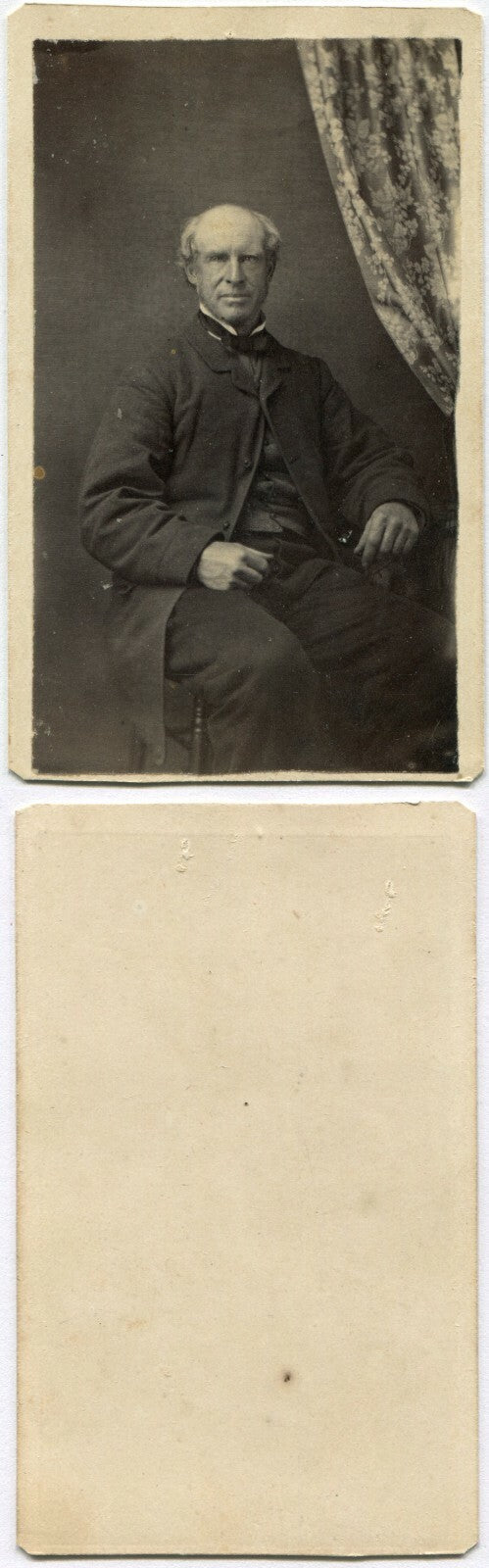 BALD MAN, LONG COAT, SEATED POSE. CDV.