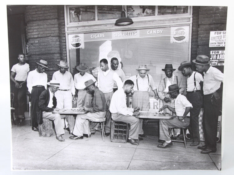 11x14 AFRICAN-AMERICAN MEN PLAYING CHECKERS BY TEENIE HARRIS