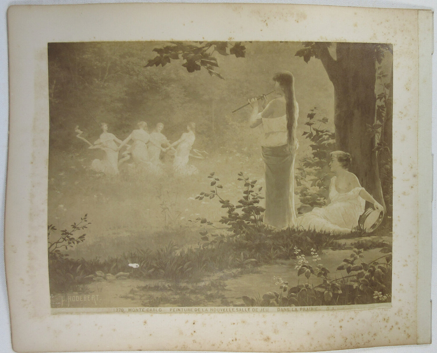 EXTERIOR MONTE CARLO THEATRE/MURAL INTERIOR. 8X10 ALBUMEN ON BOTH SIDES OF PAGE.