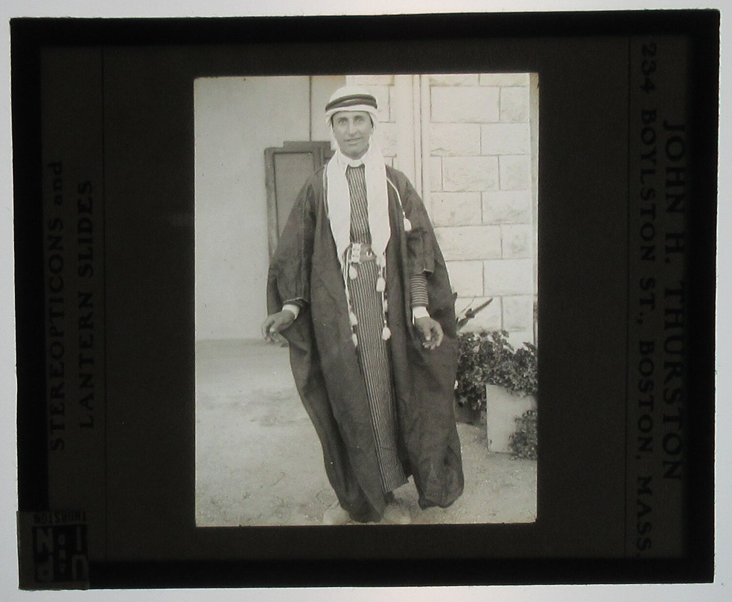 ARAB MAN IN TRADITIONAL CLOTHING. LANTERN SLIDE, 1926.