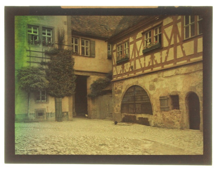 AUTOCHROME OF BEAUTIFUL OLD EUROPEAN STREET AND TRADTIONAL BUILDINGS