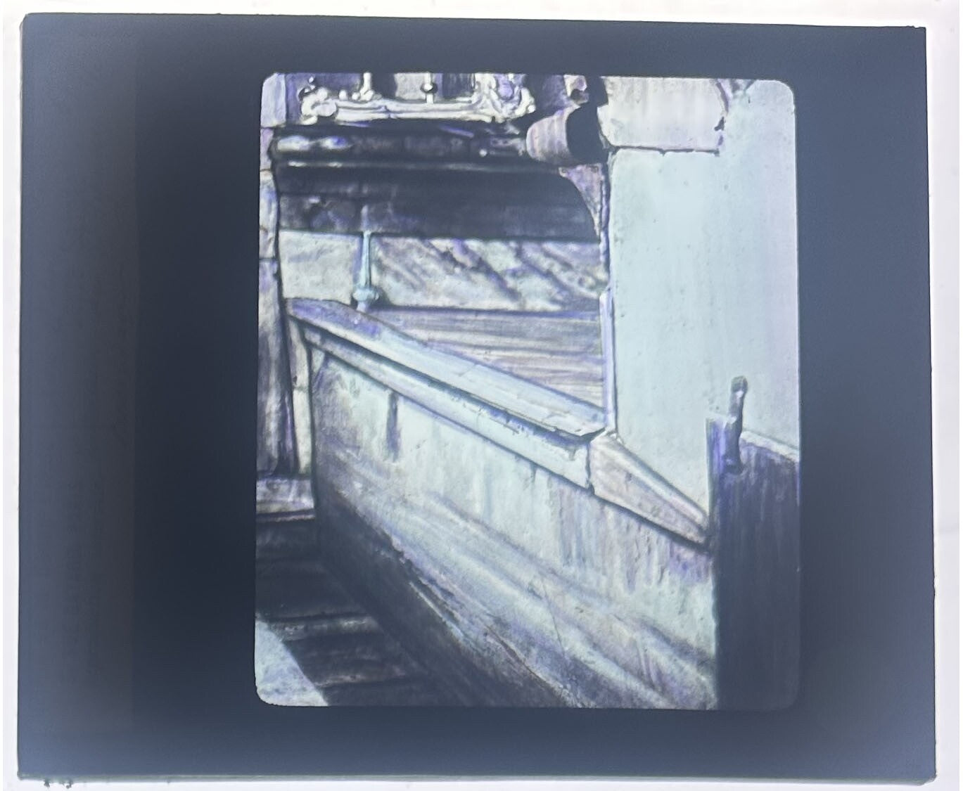 Vintage lantern slide: Interior view of the Holy Sepulchre, Jerusalem - 3.25x4in glass photo, sarcophagus depiction