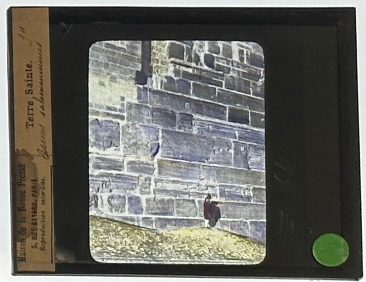 VINTAGE LANTERN SLIDE: Western Wall, Jerusalem 3.25X4IN HAND TINTED